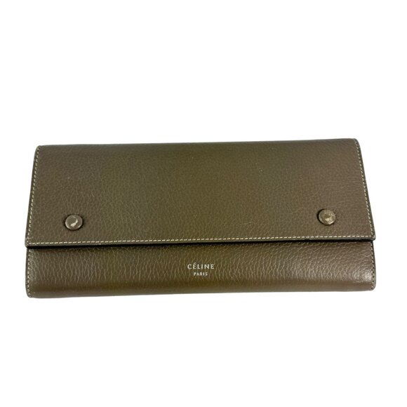 CELINE Taupe Leather Large Flap Multifunction Women's Long Wallet Made in Italy - Picture 3 of 15